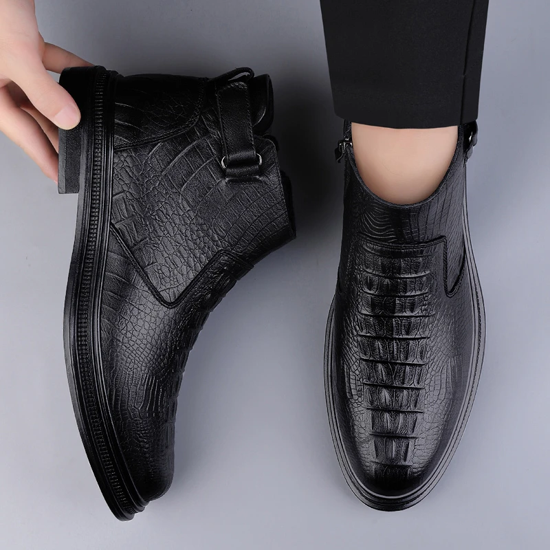 Bottines en cuir véritable pour homme avec fermeture éclair